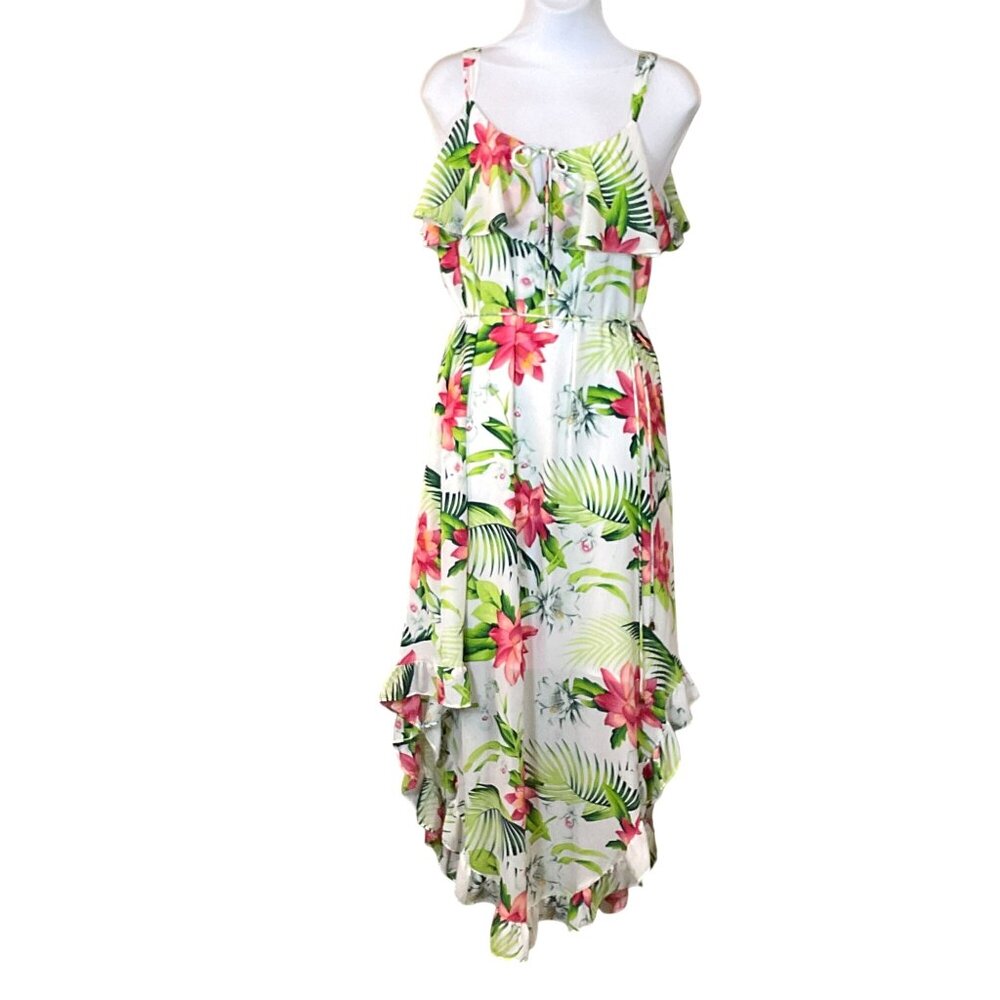Tommy Bahama Grand Grove Sleeveless Maxi Dress Tropical Ruffled Tie Cord Belt Sm